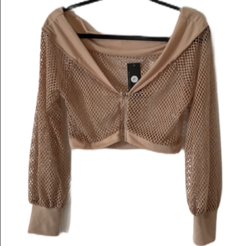 NWT Posh By V Nude Mesh Off Shoulder Crop Top